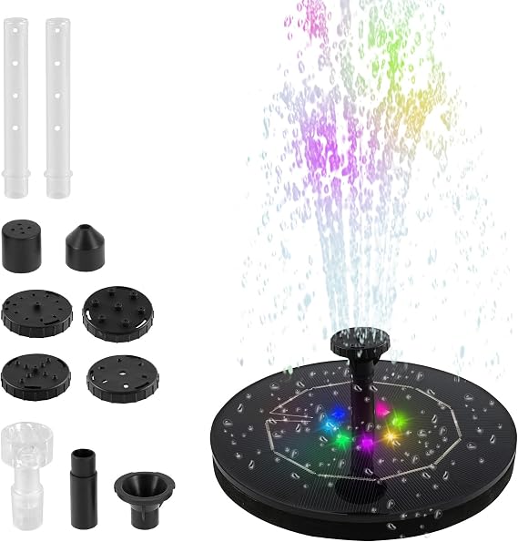 2024 Upgraded Solar Fountain Pump, 2.5W Solar Powered Water Feature with 8 Nozzles, DIY Solar Water Fountain Kit with LED Light,Floating Solar Water Pond Pump for Fish Tank Bird Bath (Round A)