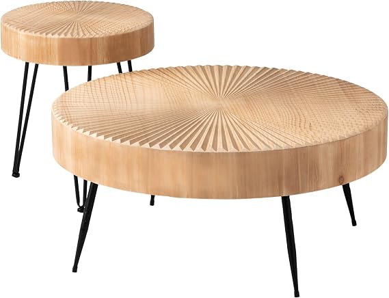 COZAYH 2-Piece Nesting Coffee Table - Round Table - Modern Farmhouse