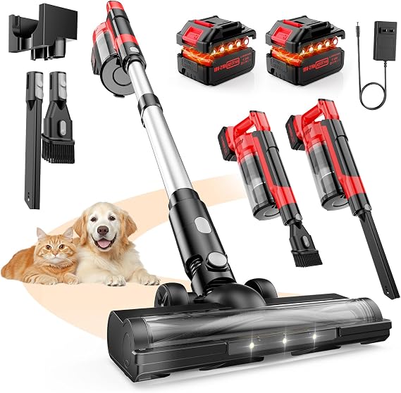 60KPa Cordless Vacuum Cleaner for Home, 700W Stick Vacuum for Pet Hair