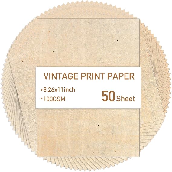 50 Sheets Parchment Paper, A4 Certificate Paper 100GSM A4 Antique Textured Double Side Printing Thickened Blank Letter Paper for Crafts Writing Painting Gift Wrap Card Resume Making (21x28.5cm)