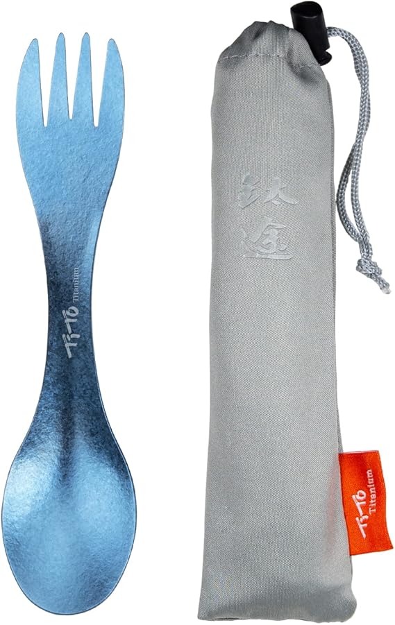 TiTo Titanium Outdoor Camping Picnic Titanium Spoon Tableware Titanium Alloy Fork Ultralight Pure Titanium Spork