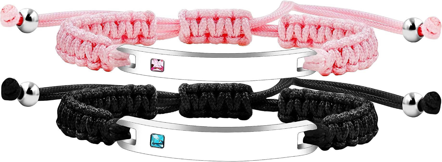 Uloveido His and Hers 2pcs Personalized Name Bracelets Set for Couples - Handmade Briaded Black Pink String Identity Bracelets for Men and Women Customized