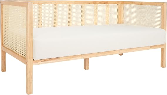 SAFAVIEH Home Collection Dune Coastal Natural Rattan 3-Seater Sofa with White Cushion