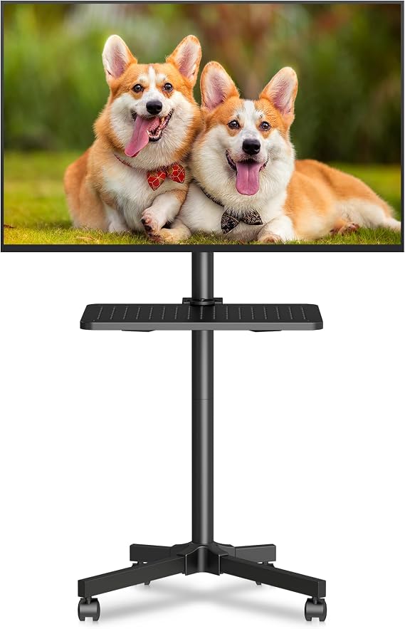 XINLEI Mobile TV Stand on Wheels with Extra Large Shelf, Portable TV Trolley for 21-60 inch Flat Curved TVs up to 35kg, Height Adjustable Tall Rolling TV Stand on Casters, Max VESA 400x400mm ML55A