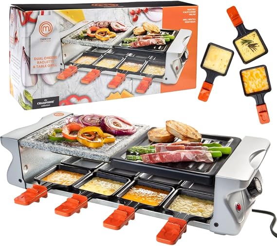 MasterChef Electric Raclette Table Grill w Cooking Stone & Grilling Plate