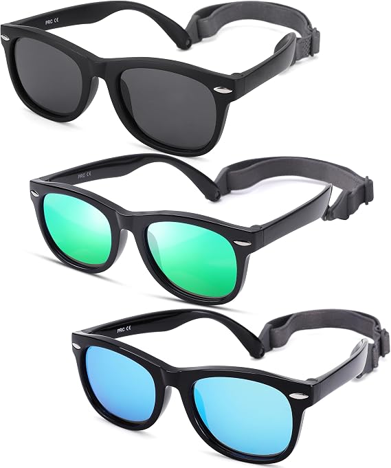 NULOOQ Flexible Polarized Baby Sunglasses with Strap Age 0-24 Months | Non-Toxic, BPA-Free Unbreakable Frame, UV400 Protection, Comfortable Fit, Summer Beach Essentials, for Newborn & Infant