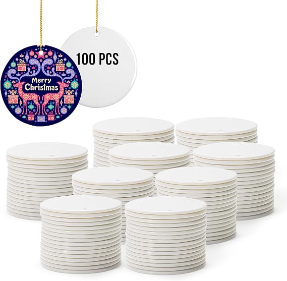 PYD Life 100 PCS Sublimation Blanks Ornaments Ceramic 2.75" Round Bulk