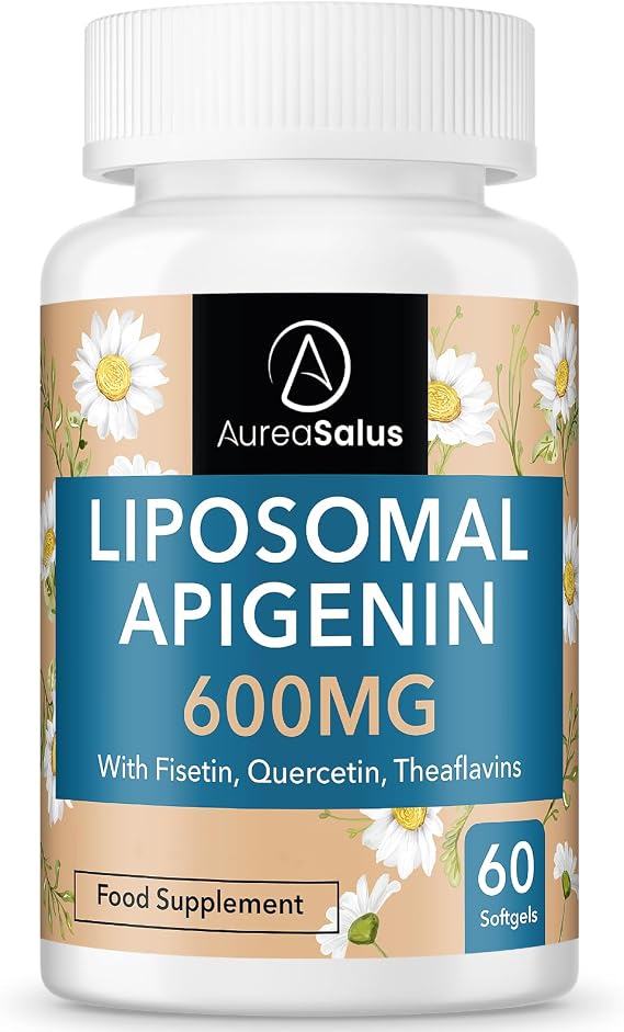 Apigenin 600mg Liposomal Softgels with Fisetin, Quercetin & Theaflavins, High Strength 4-in-1 Flavonoid Complex for Relaxation & Sleep, 60 Softgels