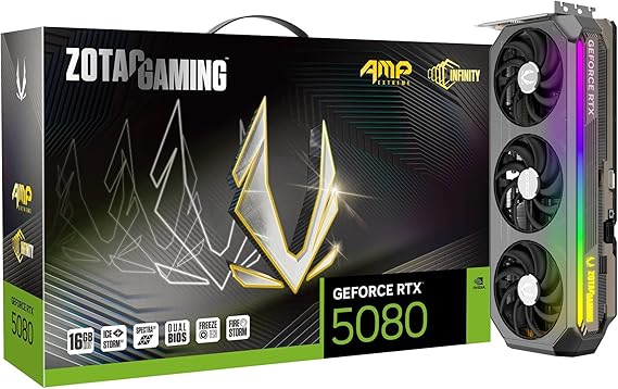 ZOTAC Gaming GeForce RTX 5080 AMP Extreme Infinity DLSS 4 16GB GDDR7 256-bit 30 Gbps PCIE 5.0 Gaming Graphics Card, IceStorm 3.0 Advanced Cooling, Spectra 2.0 ARGB Lighting, ZT-B50800B-10P