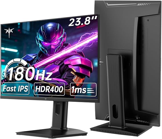 KTC 24 inch QHD 180Hz Gaming Monitor, Fast IPS 1440p, H24T7 | OC 185Hz Computer Monitor, 1ms, G-Sync/FreeSync, HDR400, Height Adjustable, HDMI & DP