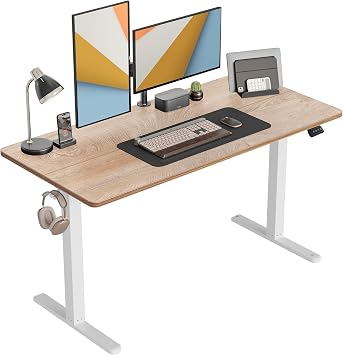 CubiCubi Height Adjustable Electric Standing Desk, 55 x 24 Inches Stand Up Table, Sit Stand Home Office Desk with Splice Board, Maple