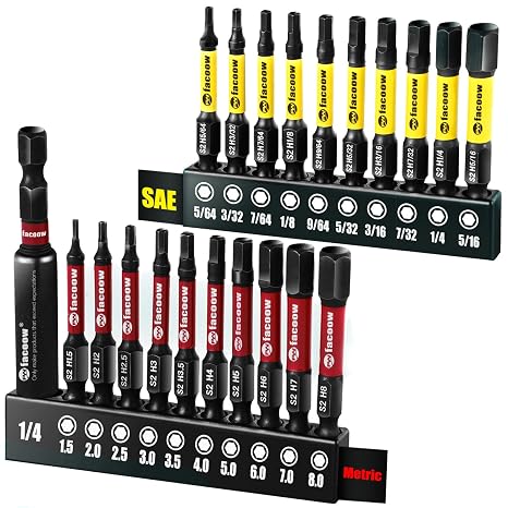 Facoow 21PCS Magnetic Hex Bit Set, 2" HSAE/Metric Hex Head Impact Bits