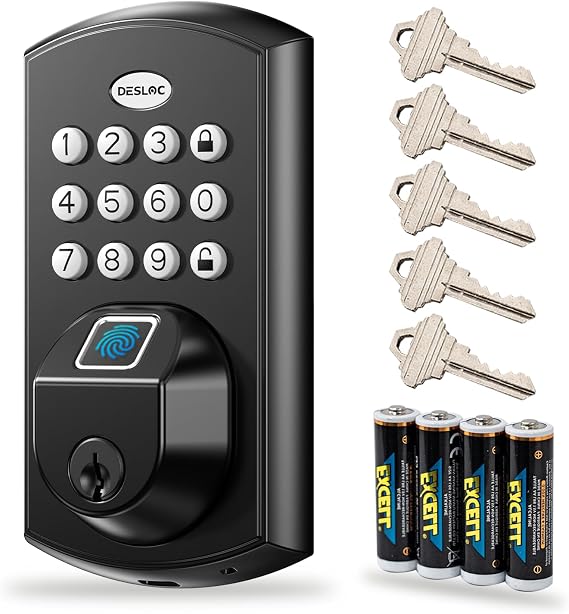DESLOC B200 Fingerprint Smart Lock with 2 Knobs, Child Safe Design | Child & Pet Safe Knob, 8-in-1 Unlock, App Control, Electronic Deadbolt, Auto Lock, Long Battery Life, Matte Black