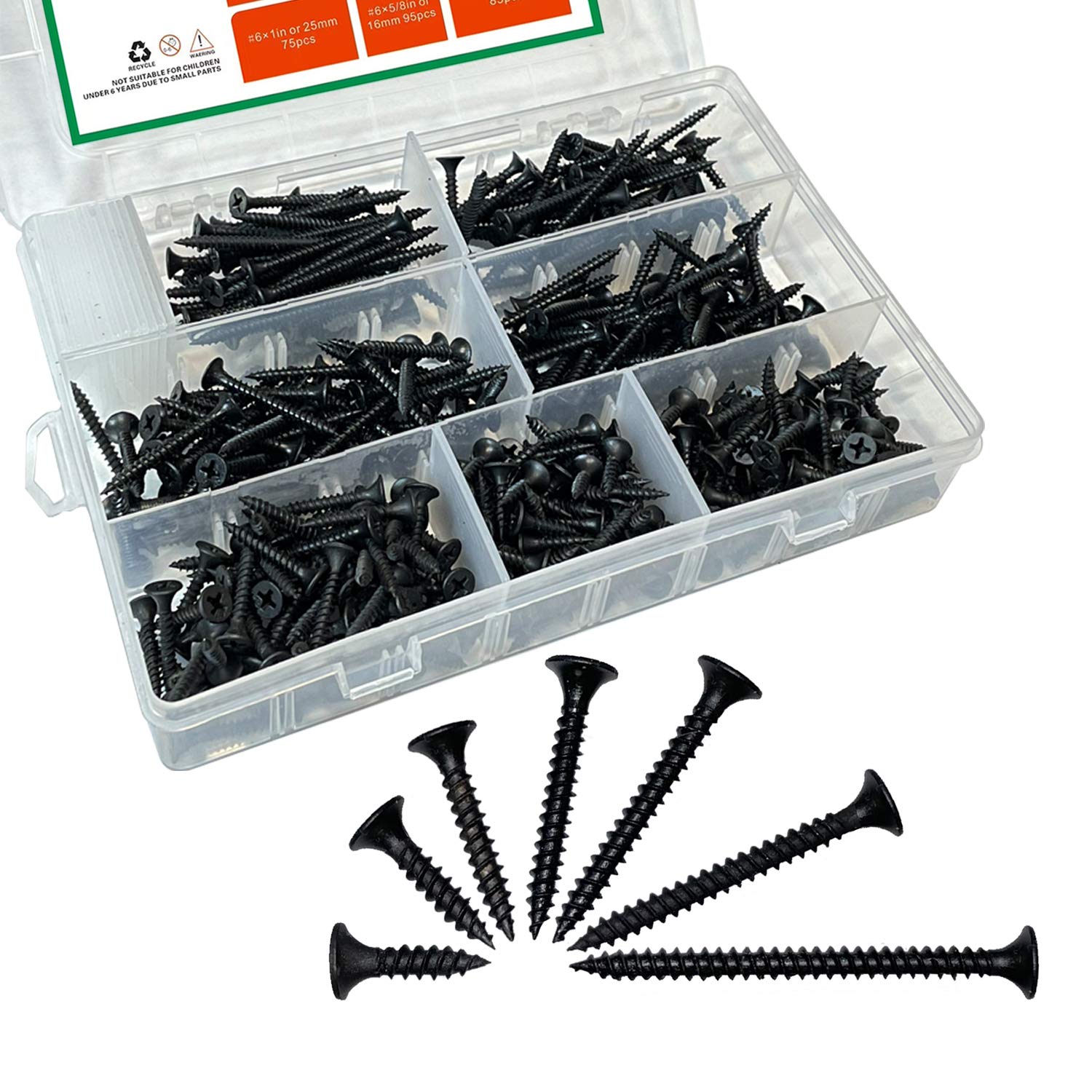 6Drywall Screw 、455 Pieces 7 Common Specifications Fastener 、M3.5 Cross Wood Screw 、Carbon Steel self-Tapping Screws