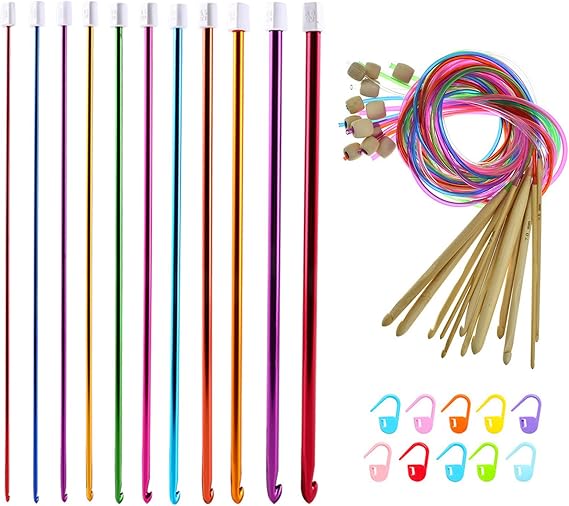 11PCS Crochet Hook Set, Aluminum Multicolor Knitting Hook Needle Set, 11 Sizes 2.0-8.0 mm Afghan Tunisian Crochet Needles Set for Beginners Adults(Colourful)