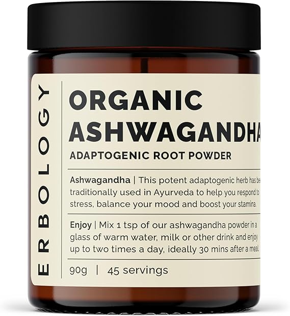 Erbology Organic Ashwagandha Powder 3.2 oz - 45 Servings - Sleep Aid - Rich in Withanolides - Sustainably Sourced Straight from Farm in India - Small Batch - Vegan - GMO-Free