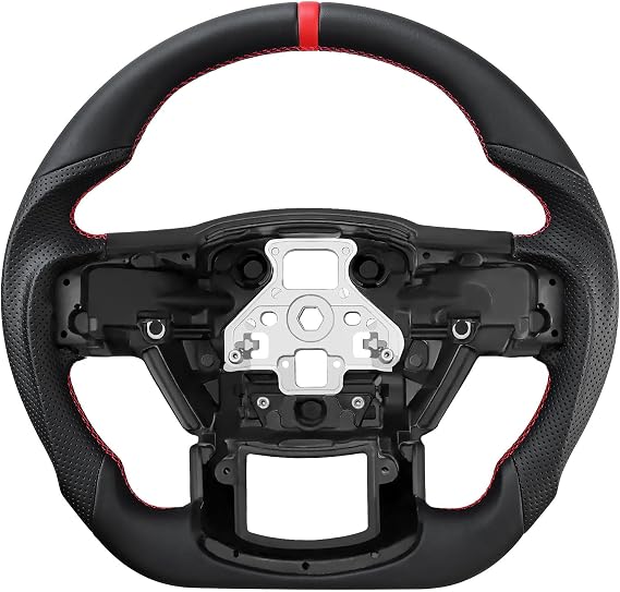 LOSCHEN Full Leather Steering Wheel for F150 Raport 2015-2020, D-shaped Flat-bottom, Full Nappa Perforated Leather Steering Wheel without Paddle Shifters