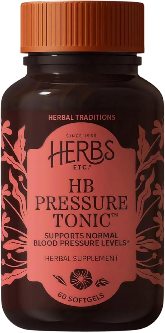 Herbs Etc. HB Pressure Tonic Softgels - Herbal Supplement for Cardiovascular Health & Healthy Circulation - Linden, Hawthorn & European Mistletoe - Gluten-Free & Organic - 60 Count (60 Servings)