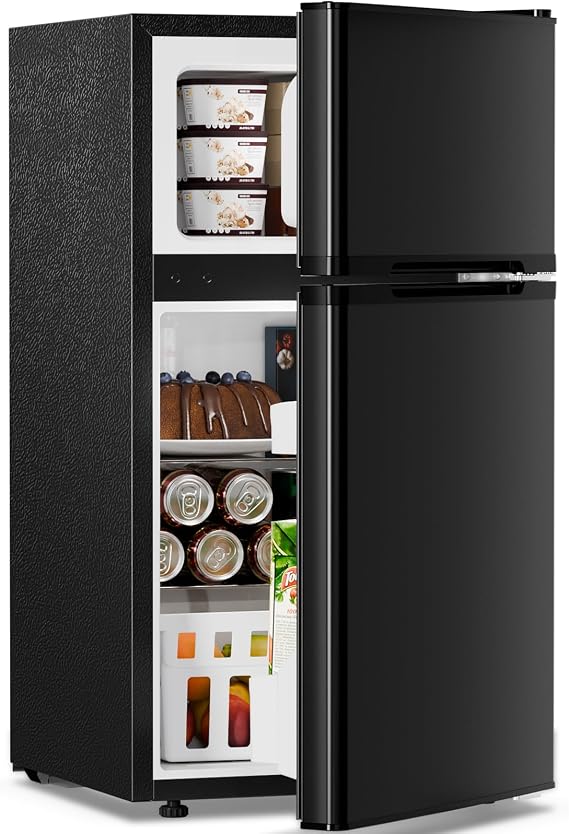 Antarctic Star 3.2 Cu.Ft,Mini Refrigerator with Freezer,Double Door Mini Fridge,Compact Refrigerator,Adjustable Thermostat,Mini Refrigerator for Bedroo/Office/Dorm/Kitchen(BLACK)