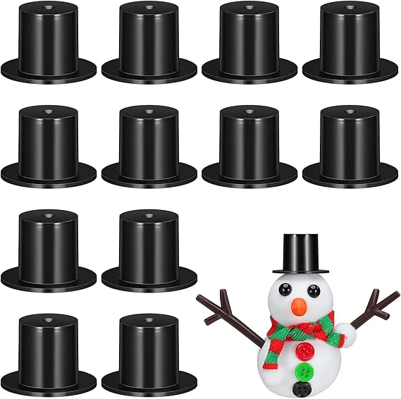 STOBOK 100Pcs Mini Black Top Hats: Plastic Small DIY Craft Magician Hats for Snowman Decorating, Christmas Party Supplies, Cupcake Toppers, Dollhouse Miniatures