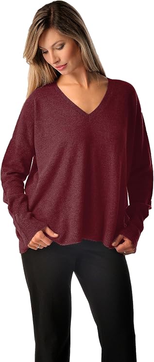 Cashmere Boutique Women's Cashmere Boyfriend V-Neck Pullover