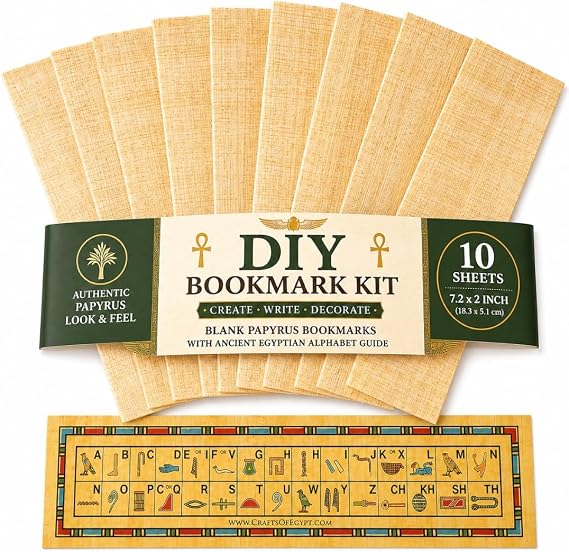 10 Egyptian Papyrus Paper Blank Bookmarks for Art Projects and Schools 7.2 x2.0 inch (5x18 cm) by CraftsOfEgypt