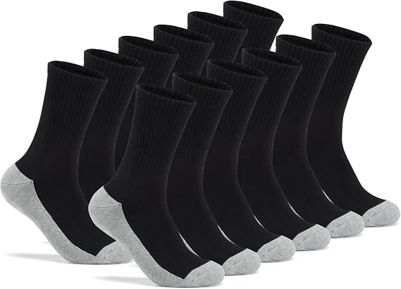 Mens Cushioned Crew Socks Moisture Control Quick Dry 6 Pack Black | Durable Reinforced Toe and Heel,Light Cushion,Stretchy Elastic Cuff,All-Day Comfort Work Boot Socks,Outdoor Sports Socks