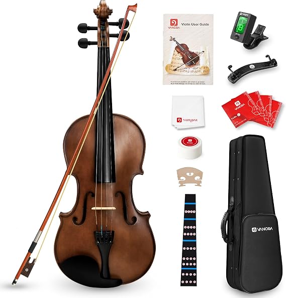 Vangoa 1/2 Violin Set for Beginners Kids Student Fiddle Half Size Acoustic Violin Outfit with Starter Kit for Children Teens, Natural