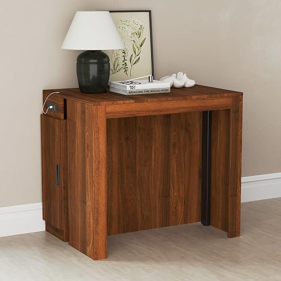 Extendable Dining Room Table with Storage for 10-12, Folding Console Table with Outlet - Space Saving Dining Table for Apartments Homes Kitchen (Brown)
