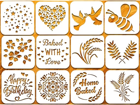 12 Pcs Bread Stencils Baking Stencils Set for Decorating