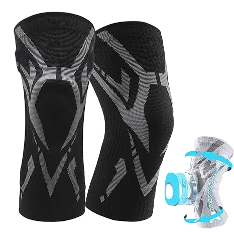 Knee Braces for Knee Pain, Sleeve Brace for Knee Pain Bone on Bone, Knee Compression Sleeve with Patella TPE Pad & Side Stabilizers for Women Men (2*Black, XL)