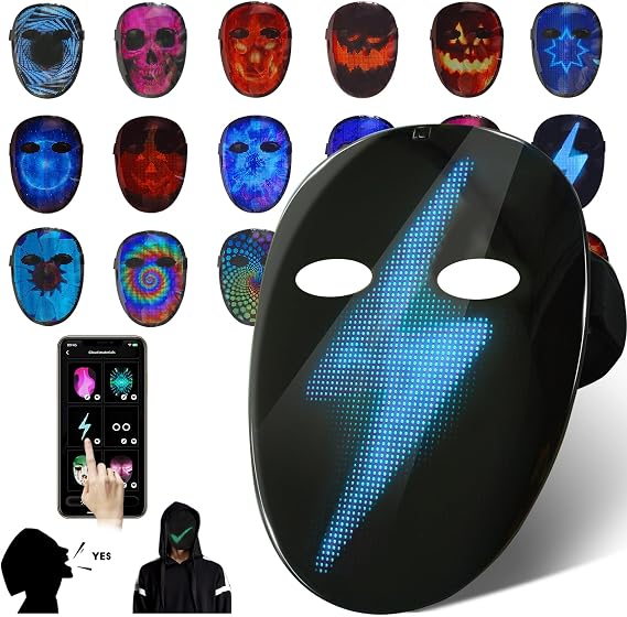 Depointer Life Led Mask with Voice Recognition Gesture Sensing, Light up Mask with Programmable App Multi-Patterns Display