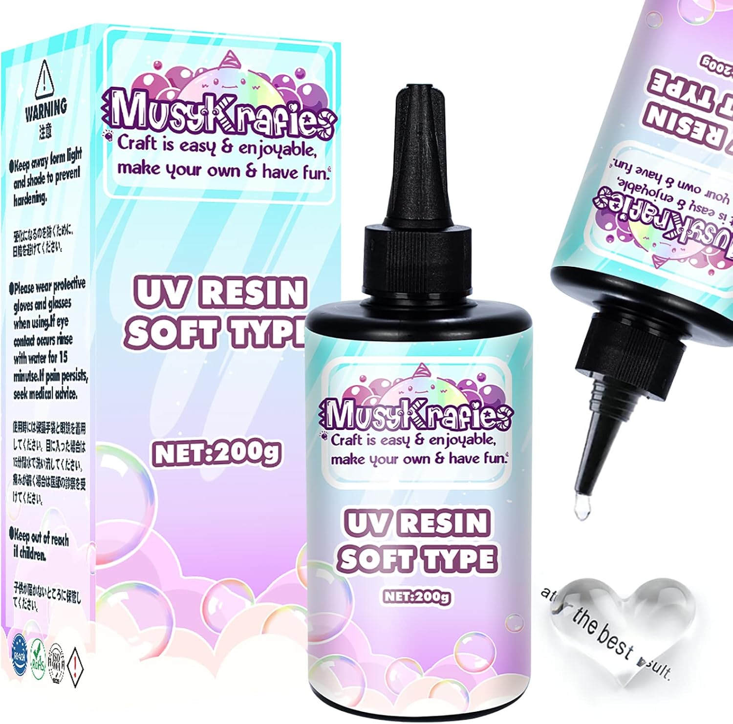 200g UV Resin Soft Crystal Clear Glue Ultraviolet Solar Sunlight Cure DIY Jewelry Making, Craft Decoration, Casting & Coating
