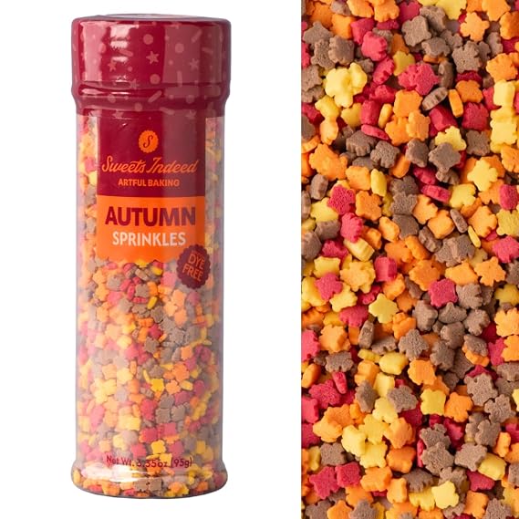 Sweets Indeed Dye Free Sprinkle Baking Shapes, 3.6 ounces (Mini Leaf)