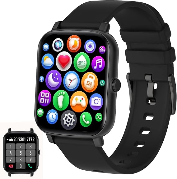 1.7'' Touchscreen Smart Watch for Men,Women, Compatible with Android/iOS Phones Fitness Tracker with Heart Rate Monitor, Blood Oxygen, AI Voice Control (Black)