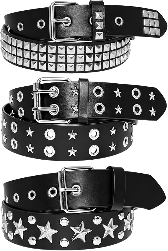 3 Pcs Y2K Studded Belt Punk Goth Belts with Metal Pyramid for Women