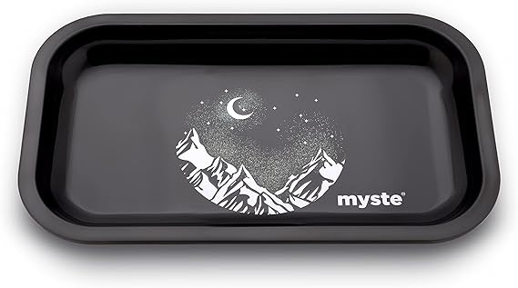 MYSTE Metal Rolling Tray Large 27 cm x 16 cm, Premium with Rounded Edges, Black, [pairable with the grinder]