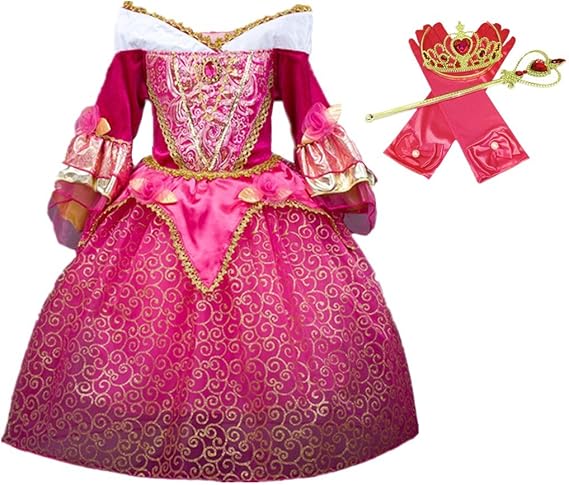 DH Sleeping Beauty Princess Aurora Girls Costume Dress with Cosplay Accessories