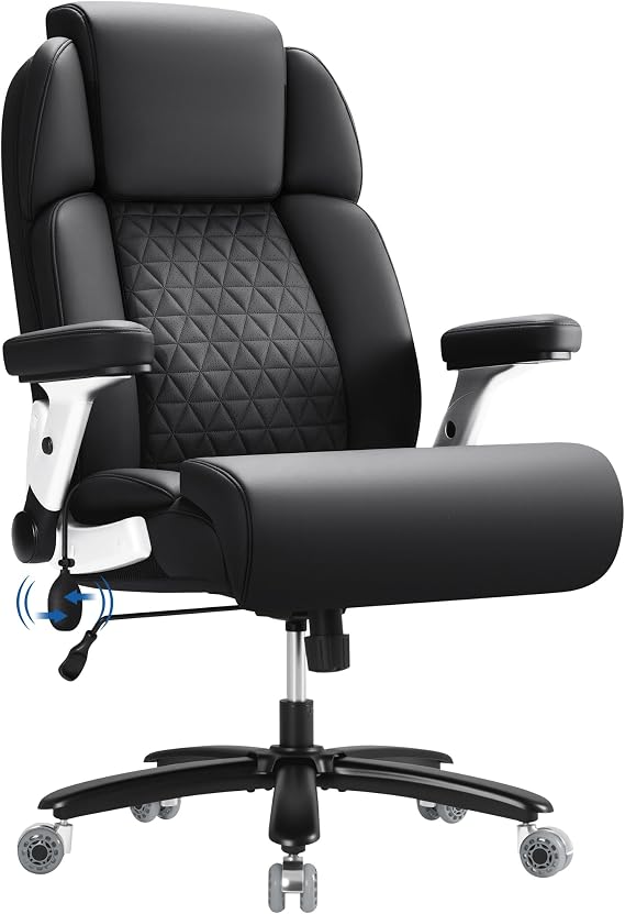 Furmax Big and Tall Office Chair 500lbs, Executive High Back Ergonomic Desk Chair with Inflatable Lumbar Support, Extra Wide Faux Leather Seat, Flip-Up Arms for Heavy People