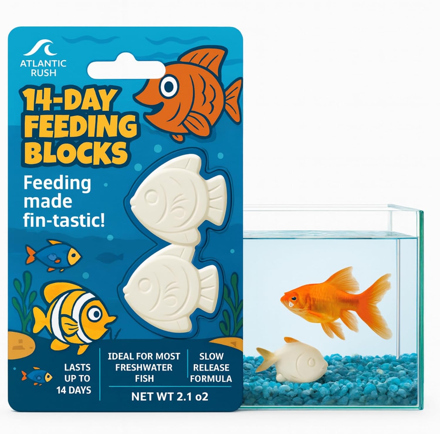 Vacation Feeder for Aquarium - 14 Day Feeder Block - Slow Release Fish Food for Betta, Goldfish & Tropical Fish - Aquatic Pet Tank Food 1 Pack of 2 Blocks