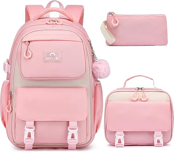 MOMUVO School Backpack Set for Girls,3pcs Bookbag with Lunch Box Pencil Case Kids School Bag Set