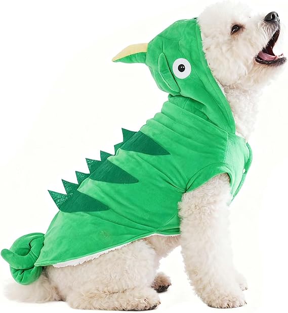 Chameleon Dog Costume for Winter Fleece Pet Cat Coat Jacket for Small Dog Funny Clothes Hoodie Bulldog Chihuahua (S(Bust 14.1”), Green) | For Small Medium Large Dog and Cats;3D Lizard Dog Outfit with Curly Tail; Winter Fleece Dog Coat;Labrador Bulldog Chihuahua