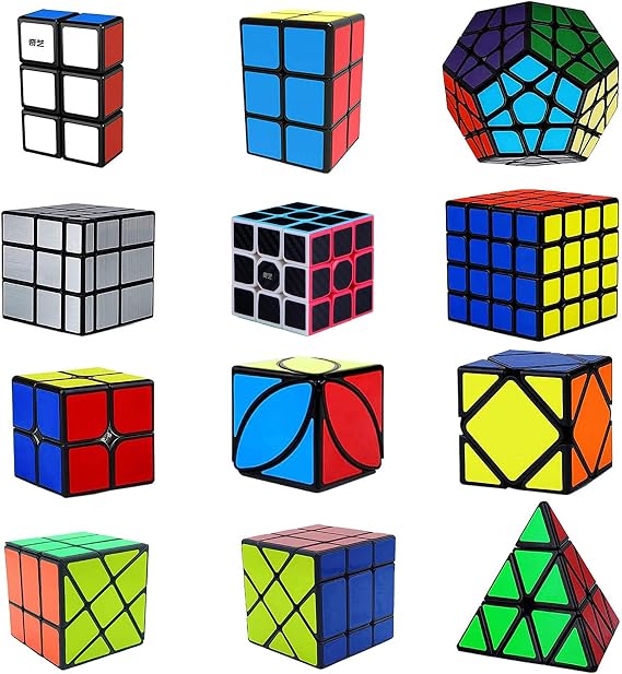 Ahyuan Speed Cube 12 Pack Magic Speed Cube Bundle 1x2x3 2x2x2 2x2x3 3x3x3 4x4x4 Cube Pyramid Triangle Cube Mirror Skew Axis Windmill Ivy Megaminx Cube Brain Teaser Puzzle Fidget Toys for Kids Adults
