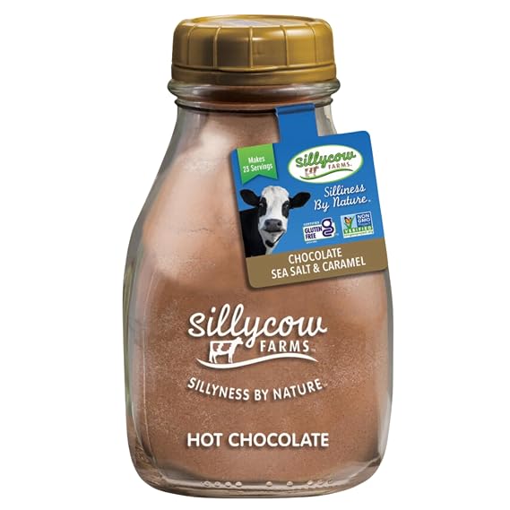Sillycow Farms Hot Chocolate Sea Salt & Caramel Mix | Rich Hot Cocoa Delight | Gluten-Free, Non-GMO, Dairy-Free | Indulgence with Pure Sweet Caramel Flavor | 16.9 Oz Reusable Glass Bottle - Pack of 1