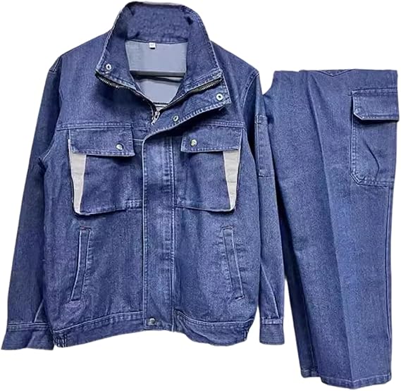 Work Clothes, Men's Denim Top and Bottom Set, Work Clothes, Night Luminous, Line Denim Jacket, Work Clothes, Outdoors, Mountain Climbing, Fishing, Biking, Large Sizes, Long Sleeves, Cargo