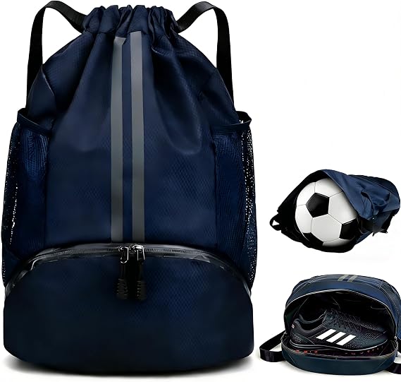 Drawstring Sports Backpack, Sports Soccer Basketball Volleyball Bag Dry-Wet Separation Shoe Compartment for Swimming Gym, Sports Training Bags for Women Men Multi-Use for spors Travel