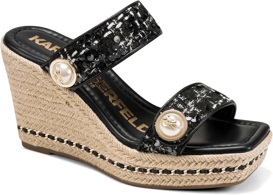 KARL LAGERFELD Women's Carsen Double Band Espadrille Wedge Sandal
