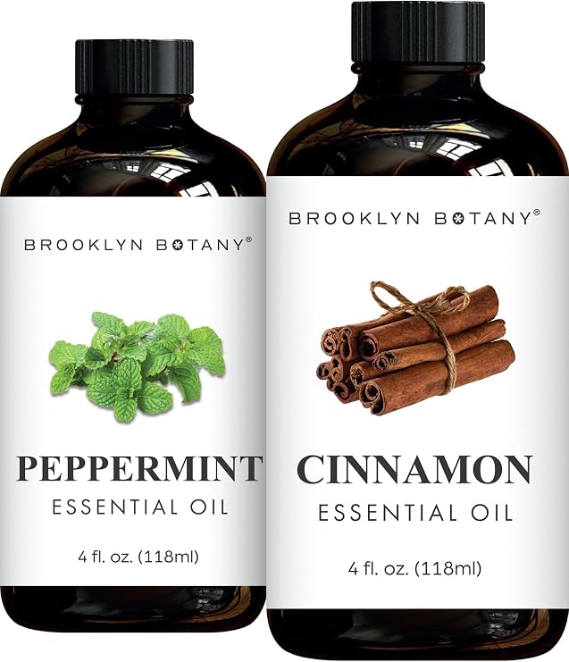Brooklyn Botany Peppermint & Cinnamon Essential Oils 4 Fl Oz (Pack of 2) 100% Pure & Natural Warm & Energizing Aromatherapy Oils