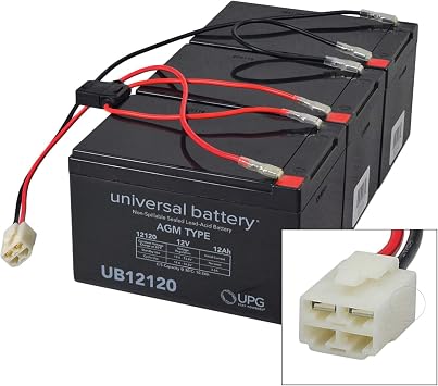 AlveyTech Premium 36 Volt Battery Pack for The Razor Crazy Cart XL Go Kart 12 Ah Standard Range, All Versions - Replacement Set of 3 Rechargeable AGM Batteries with Wiring Harness