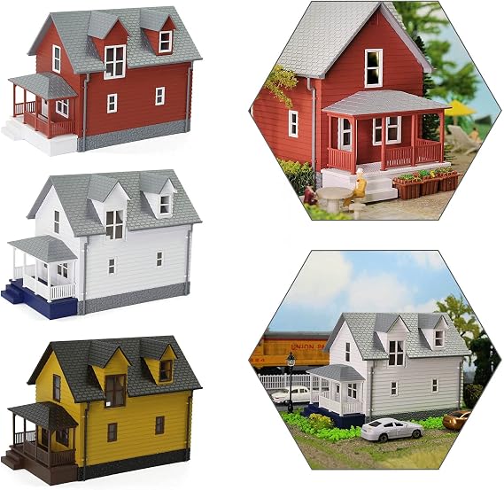 HO Scale Model Building 1:87 Residential Modern House Assembled Architectural for Model Train Layout Diorama JZHO01 (Mix Color(3PCS))
